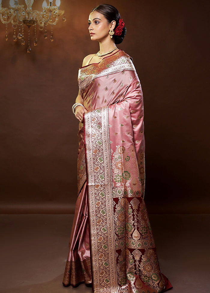 Pink Banarasi Silk Saree With Blouse Piece - Indian Silk House Agencies