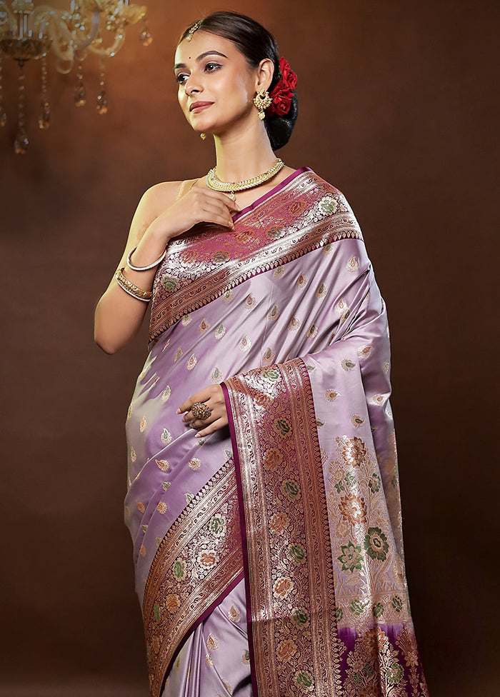 Purple Banarasi Silk Saree With Blouse Piece - Indian Silk House Agencies