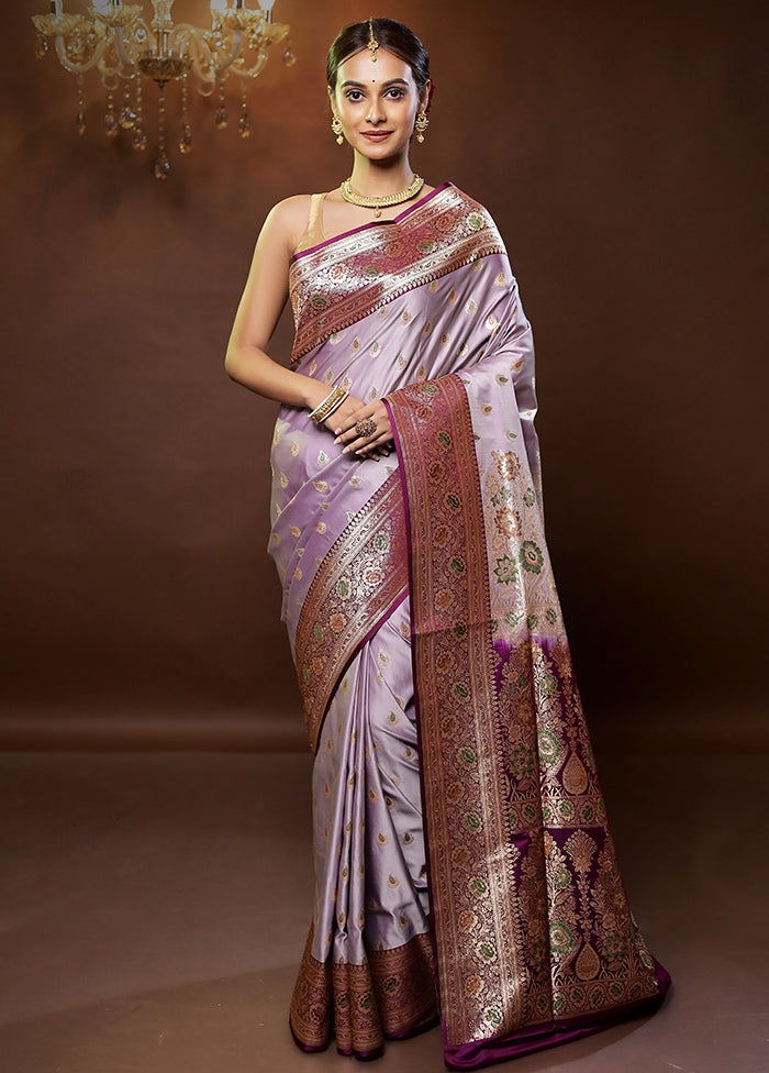 Purple Banarasi Silk Saree With Blouse Piece - Indian Silk House Agencies