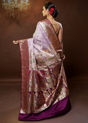 Purple Banarasi Silk Saree With Blouse Piece - Indian Silk House Agencies