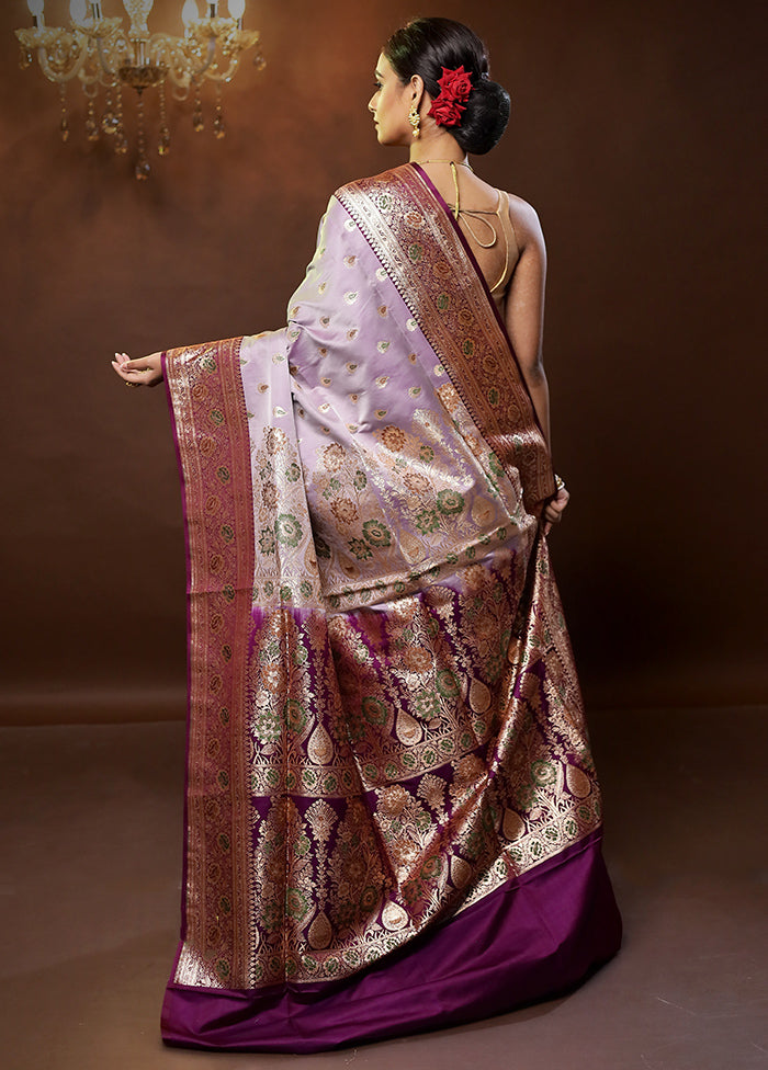 Purple Banarasi Silk Saree With Blouse Piece - Indian Silk House Agencies