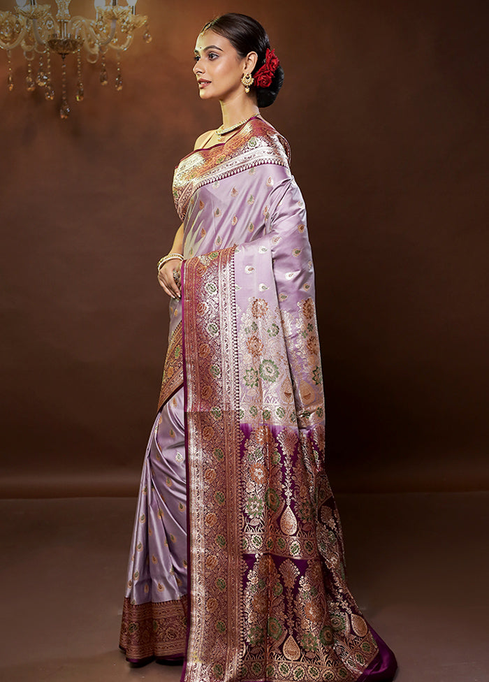 Purple Banarasi Silk Saree With Blouse Piece - Indian Silk House Agencies