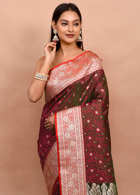 Maroon Tanchoi Banarasi Pure Silk Saree With Blouse Piece - Indian Silk House Agencies