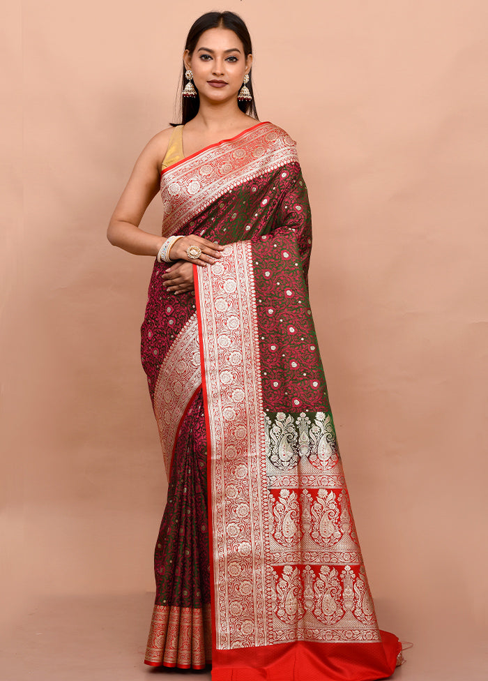 Maroon Tanchoi Banarasi Pure Silk Saree With Blouse Piece - Indian Silk House Agencies