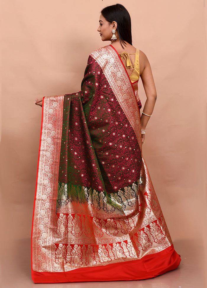 Maroon Tanchoi Banarasi Pure Silk Saree With Blouse Piece - Indian Silk House Agencies