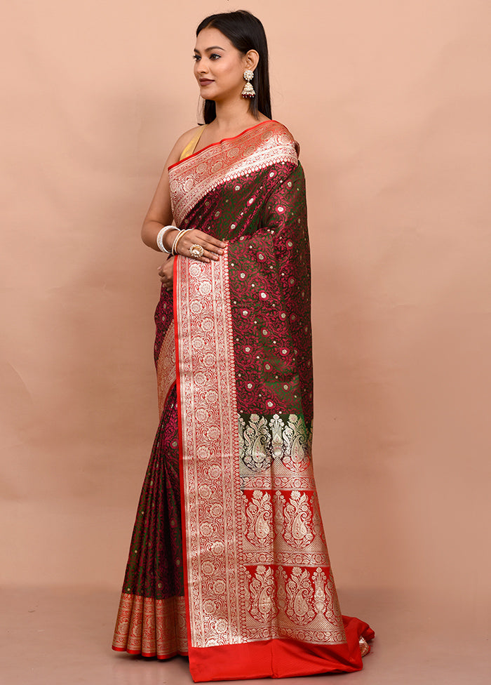 Maroon Tanchoi Banarasi Pure Silk Saree With Blouse Piece - Indian Silk House Agencies