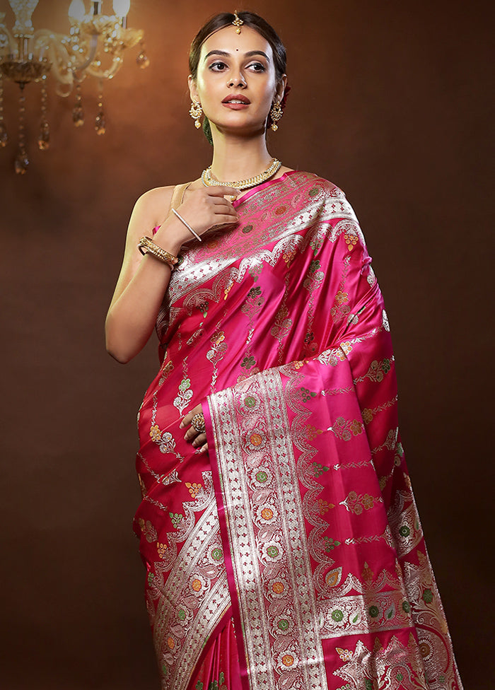 Pink Banarasi Silk Saree With Blouse Piece - Indian Silk House Agencies