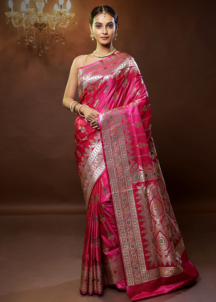 Pink Banarasi Silk Saree With Blouse Piece - Indian Silk House Agencies