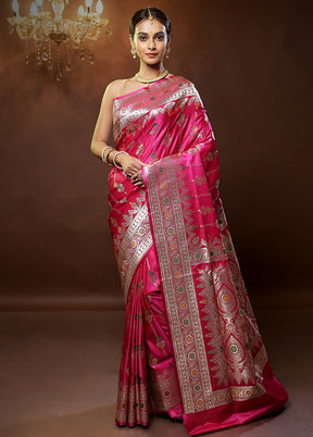 Pink Banarasi Silk Saree With Blouse Piece - Indian Silk House Agencies