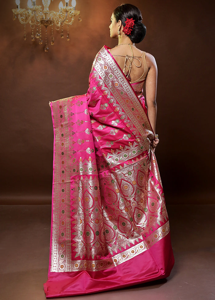 Pink Banarasi Silk Saree With Blouse Piece - Indian Silk House Agencies