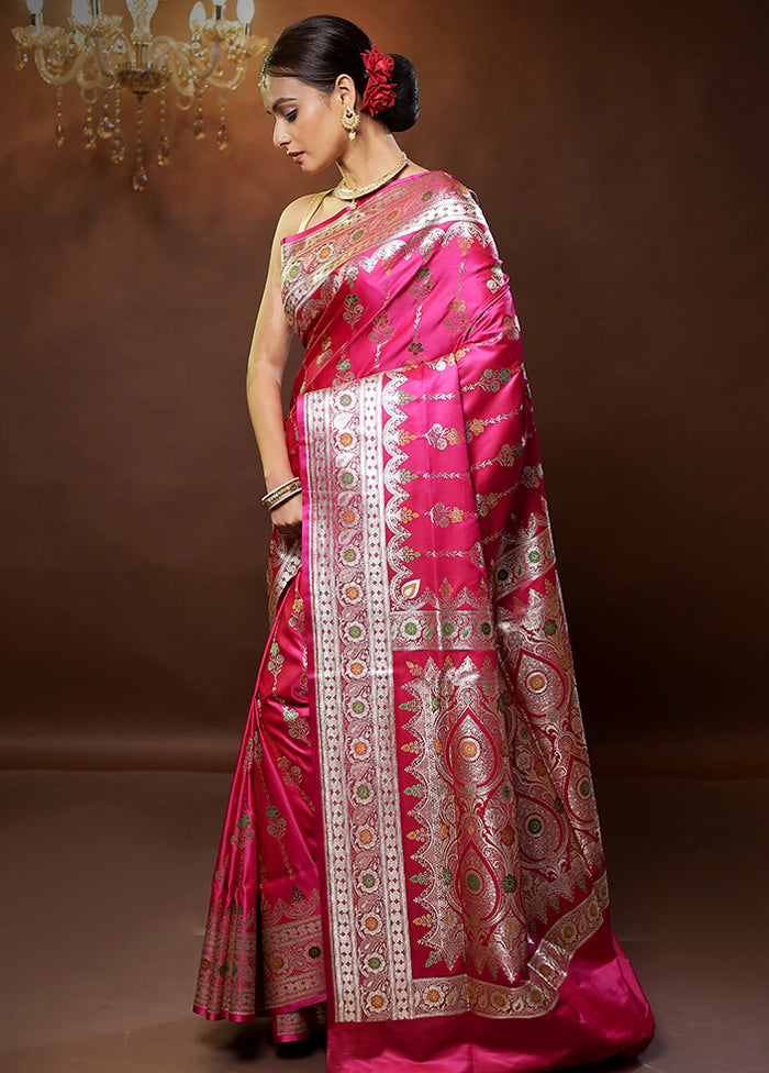 Pink Banarasi Silk Saree With Blouse Piece - Indian Silk House Agencies