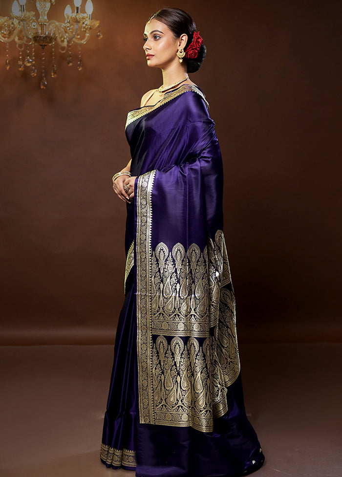 Blue Handloom Banarasi Pure Silk Saree With Blouse Piece