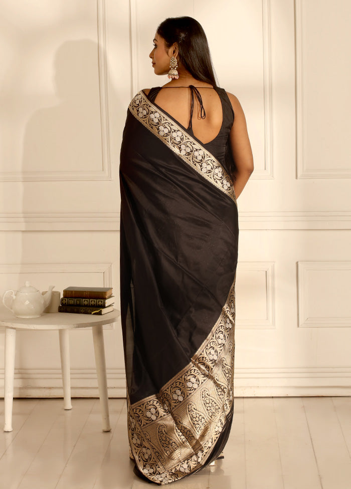 Black Katan Pure Silk Saree With Blouse Piece