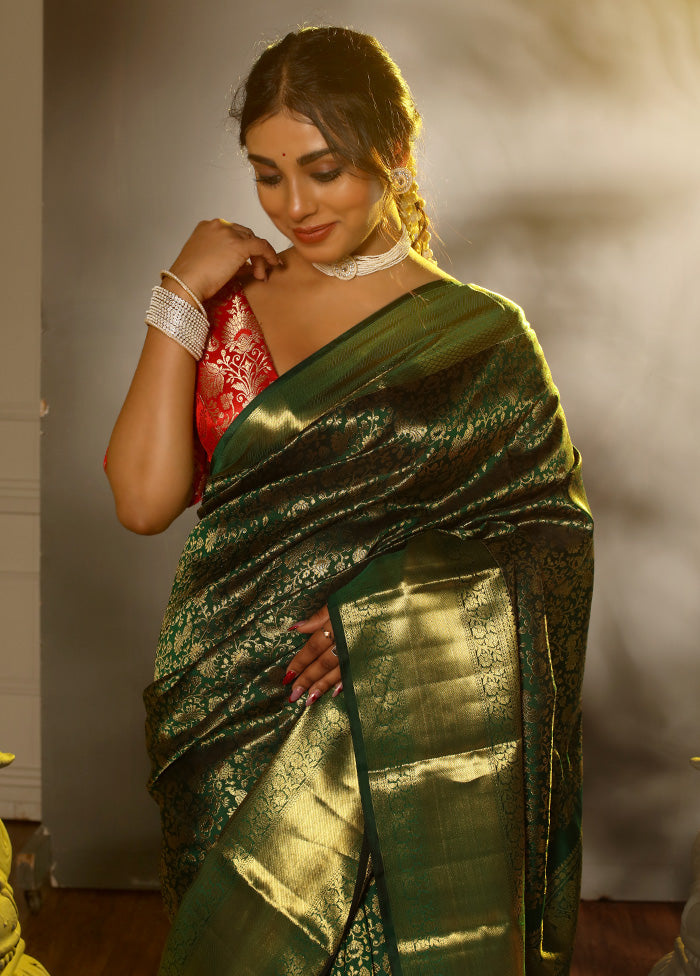 Green Kanchipuram Pure Silk Saree With Blouse Piece
