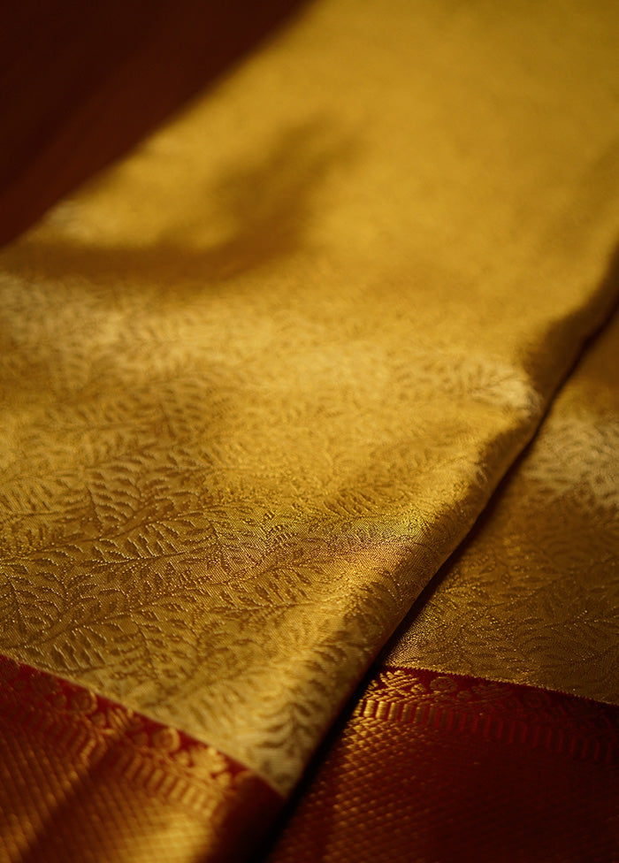 Gold Pure Dharmavaram Kanchipuram Silk Saree With Blouse Piece