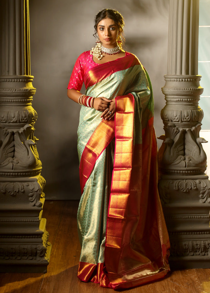 Green Kanchipuram Pure Silk Saree With Blouse Piece