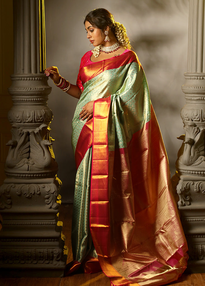 Green Pure Dharmavaram Kanchipuram Silk Saree With Blouse Piece - Indian Silk House Agencies