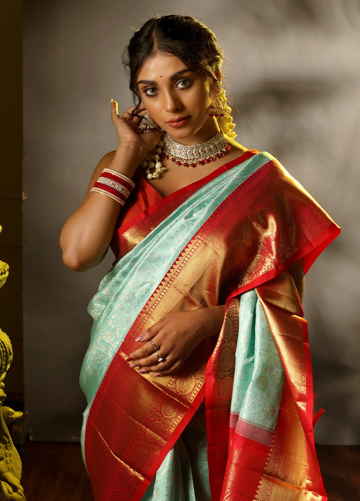 Blue Pure Dharmavaram Kanchipuram Silk Saree With Blouse Piece - Indian Silk House Agencies