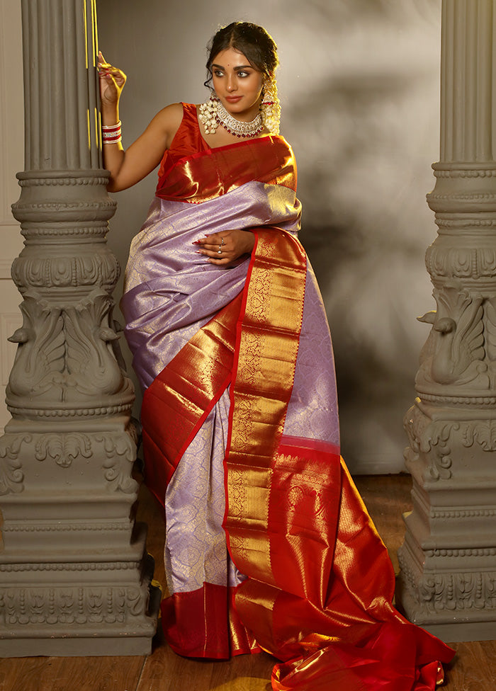 Purple Pure Dharmavaram Kanchipuram Silk Saree With Blouse Piece - Indian Silk House Agencies