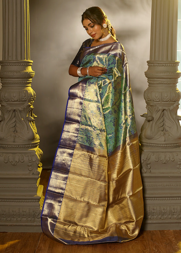 Blue Pure Dharmavaram Kanchipuram Silk Saree With Blouse Piece - Indian Silk House Agencies