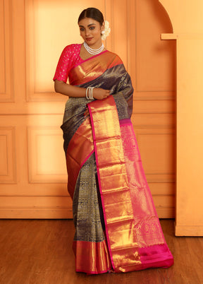 Blue Pure Dharmavaram Kanchipuram Silk Saree With Blouse Piece - Indian Silk House Agencies