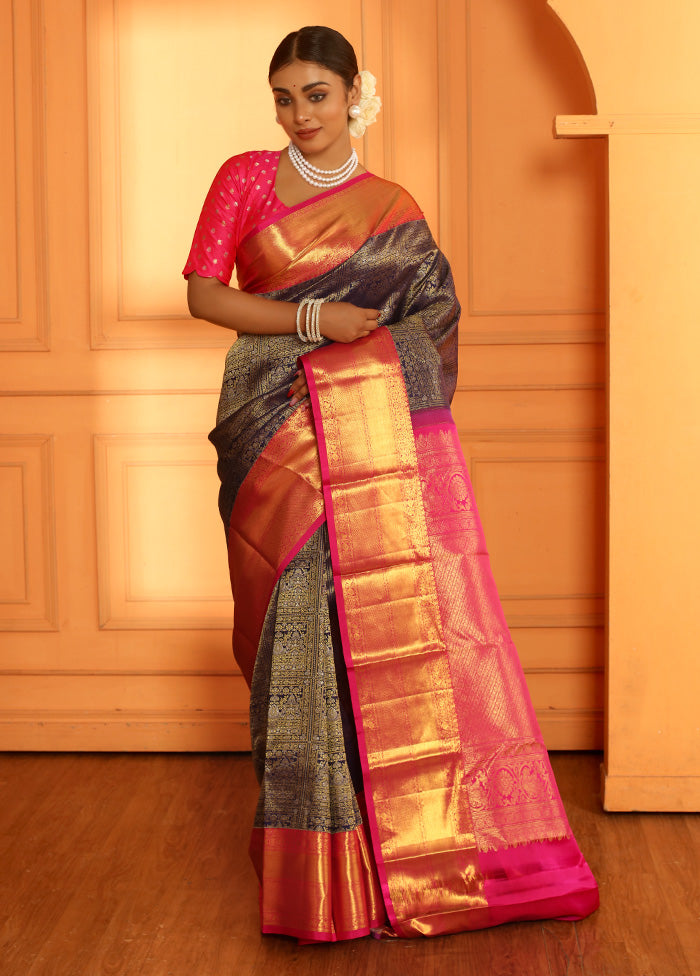 Blue Pure Dharmavaram Kanchipuram Silk Saree With Blouse Piece - Indian Silk House Agencies