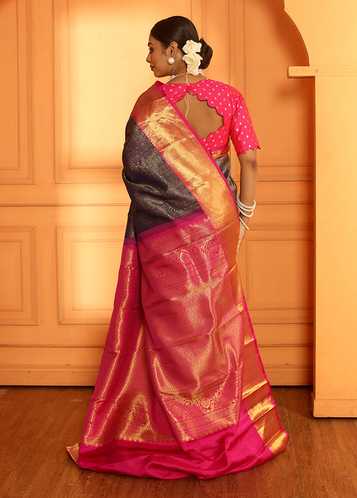 Blue Pure Dharmavaram Kanchipuram Silk Saree With Blouse Piece - Indian Silk House Agencies