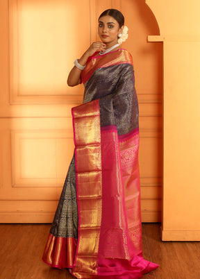Blue Pure Dharmavaram Kanchipuram Silk Saree With Blouse Piece - Indian Silk House Agencies