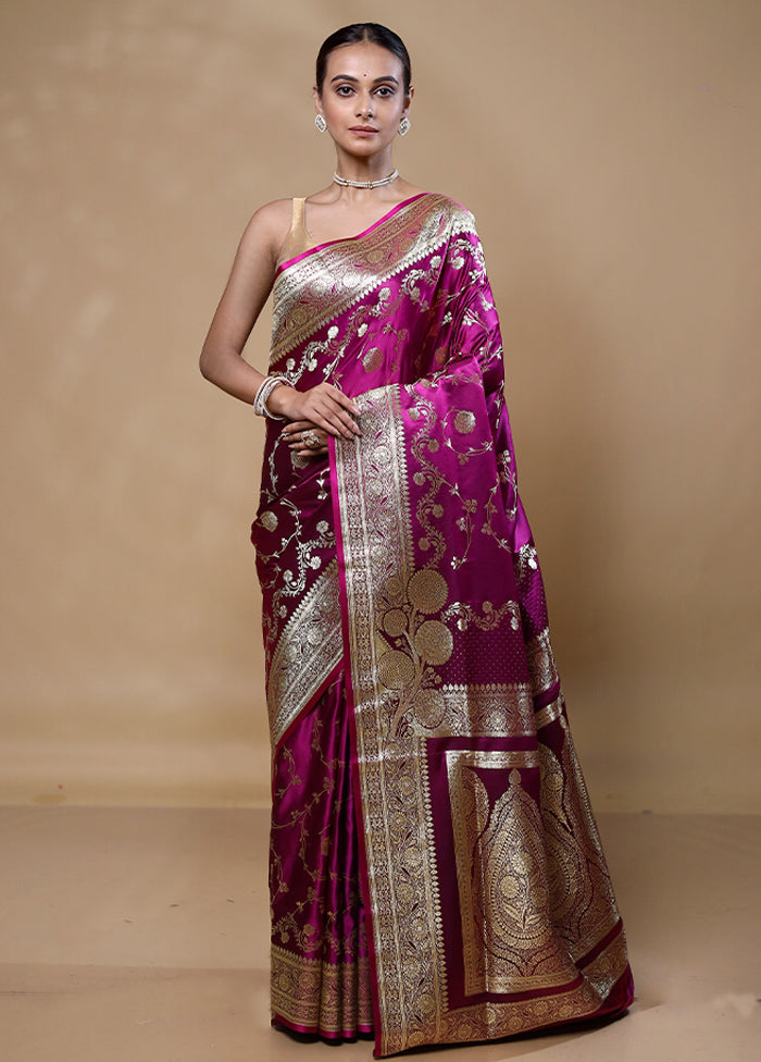 Violet Banarasi Silk Saree With Blouse Piece