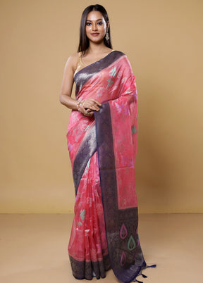 Pink Organza Saree With Blouse Piece