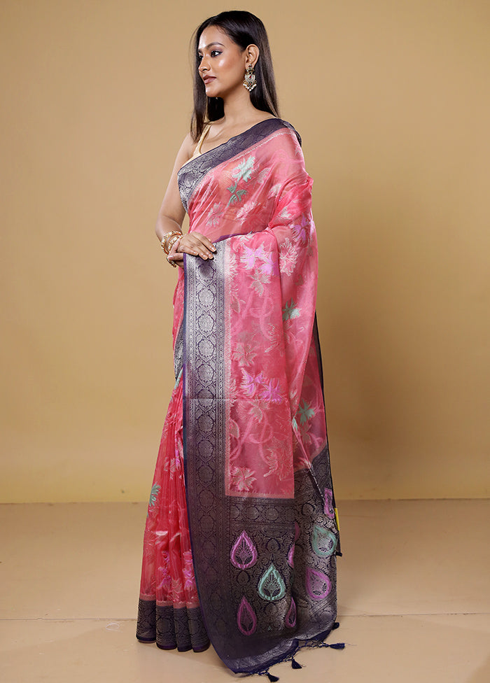 Pink Organza Saree With Blouse Piece