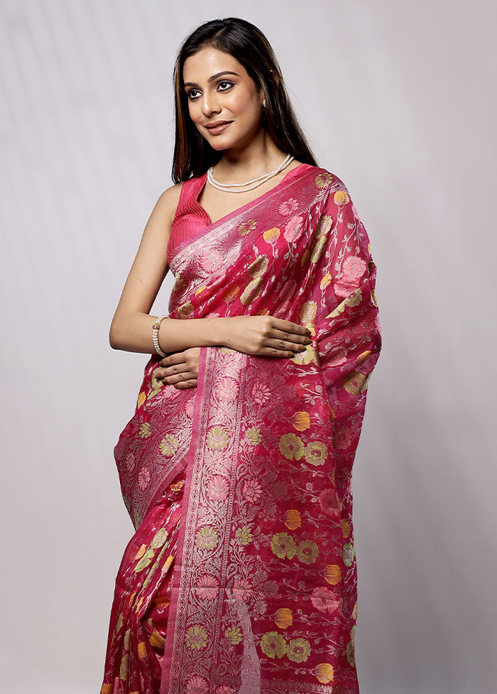 Pink Organza Saree With Blouse Piece - Indian Silk House Agencies