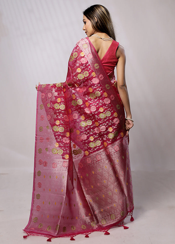 Pink Organza Saree With Blouse Piece - Indian Silk House Agencies