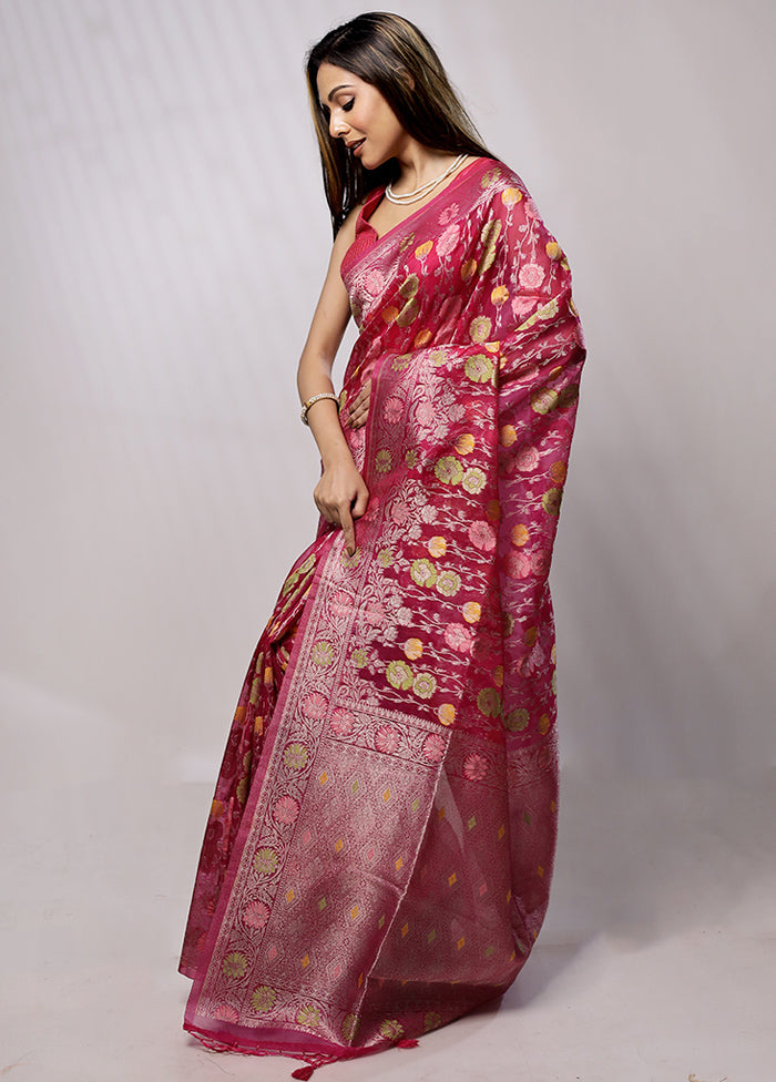 Pink Organza Saree With Blouse Piece - Indian Silk House Agencies