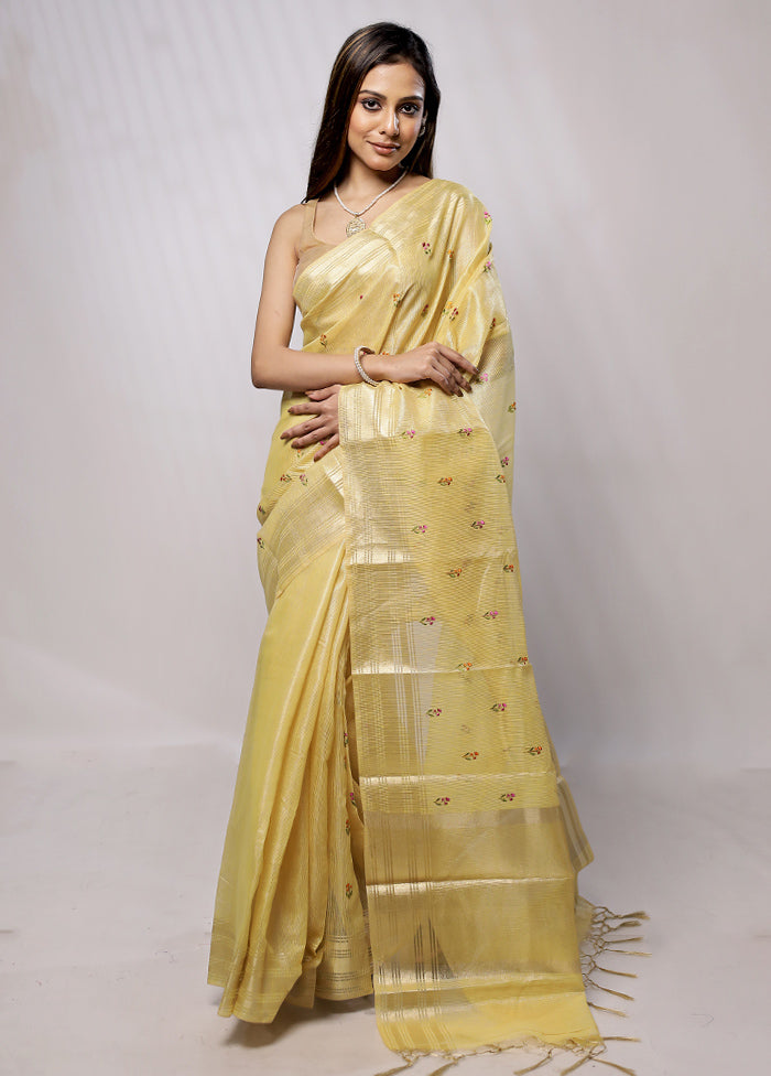 Yellow Tissue Silk Saree With Blouse Piece