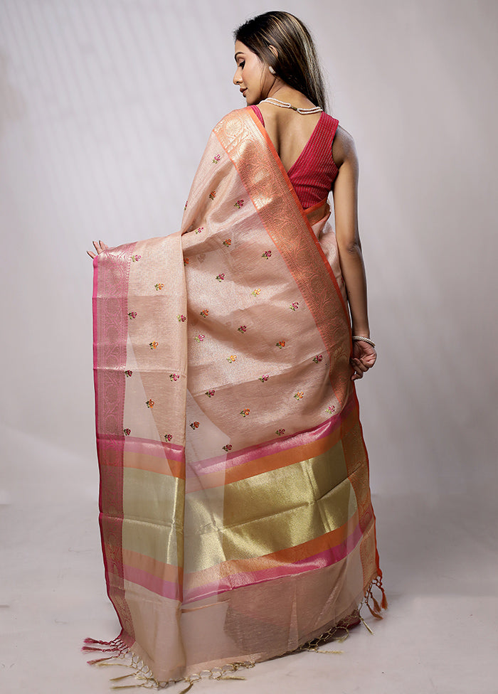 Pink Tissue Silk Saree With Blouse Piece