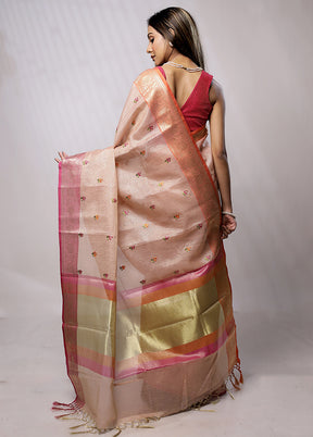 Pink Tissue Silk Saree With Blouse Piece