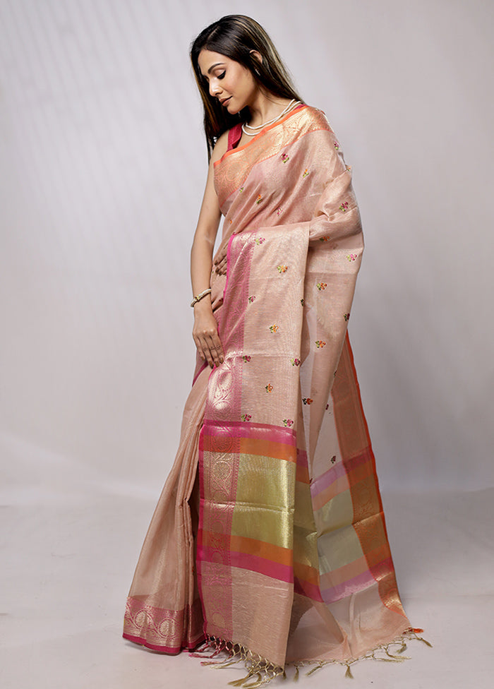 Pink Tissue Silk Saree With Blouse Piece