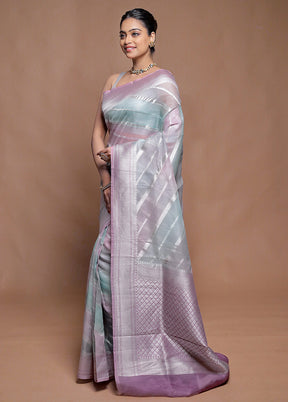 Multicolor Handloom Pure Organza Saree With Blouse Piece