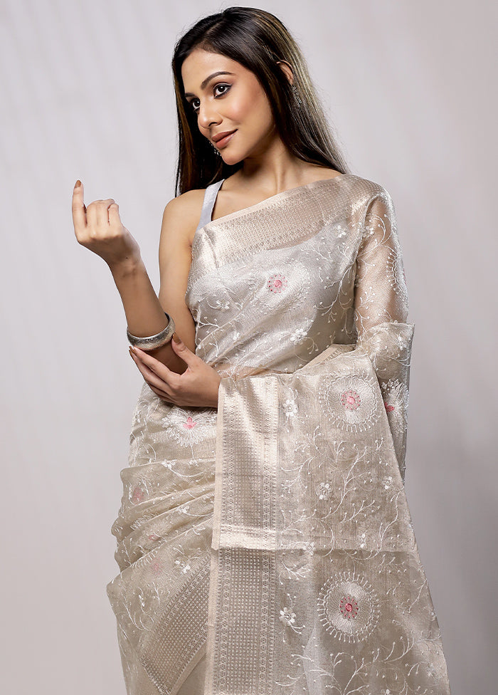 Cream Tissue Silk Saree With Blouse Piece