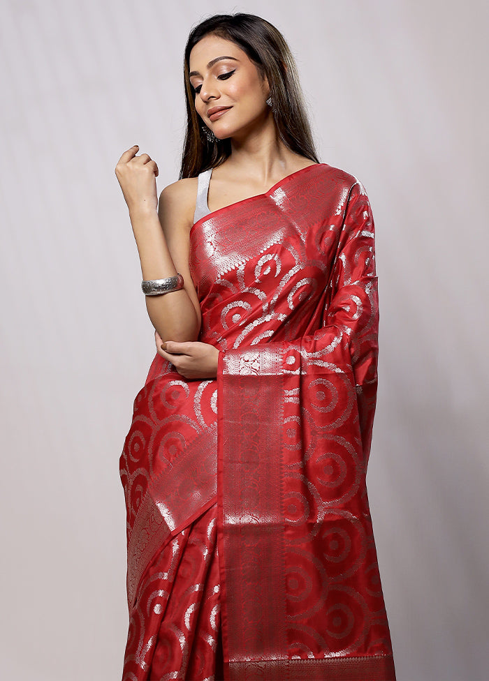 Red Kora Silk Saree With Blouse Piece