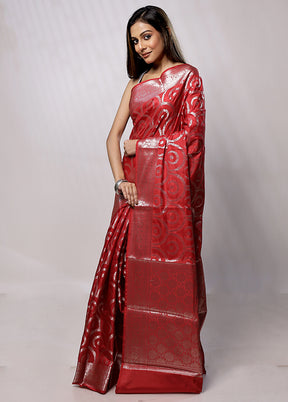 Red Kora Silk Saree With Blouse Piece