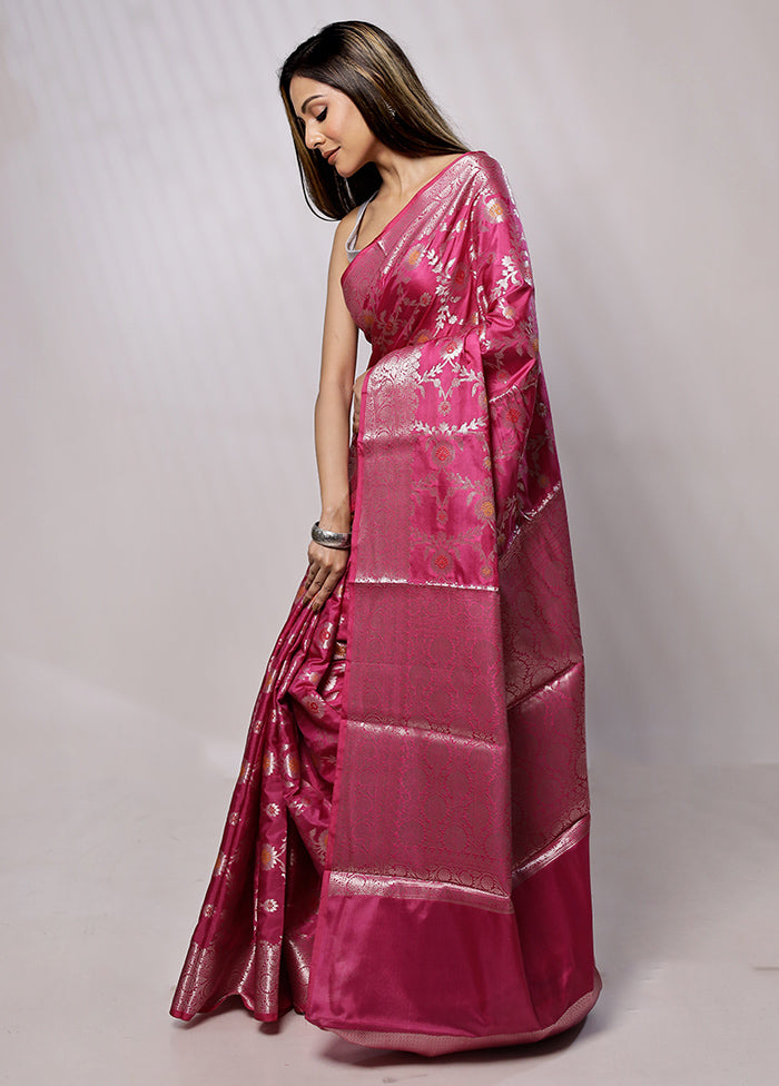 Pink Kora Silk Saree With Blouse Piece