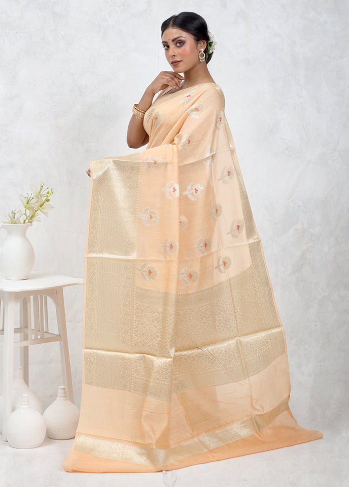 Peach Pure Cotton Saree Without Blouse Piece - Indian Silk House Agencies