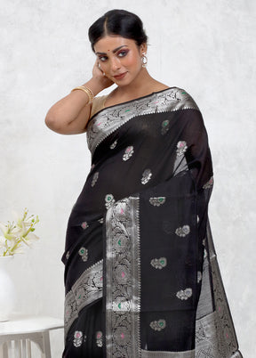 Black Pure Cotton Saree Without Blouse Piece - Indian Silk House Agencies