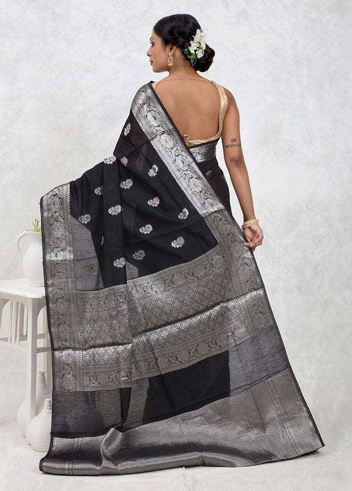 Black Pure Cotton Saree Without Blouse Piece - Indian Silk House Agencies