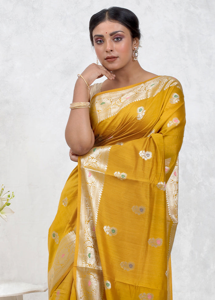 Yellow Pure Cotton Saree Without Blouse Piece - Indian Silk House Agencies