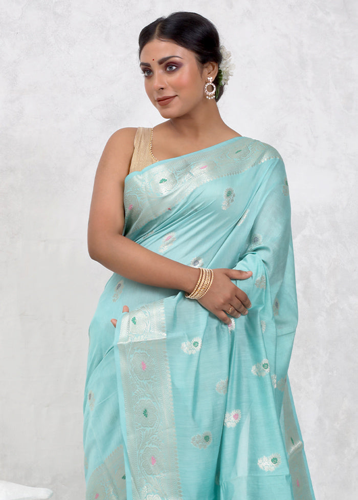 Green Pure Cotton Saree Without Blouse Piece - Indian Silk House Agencies