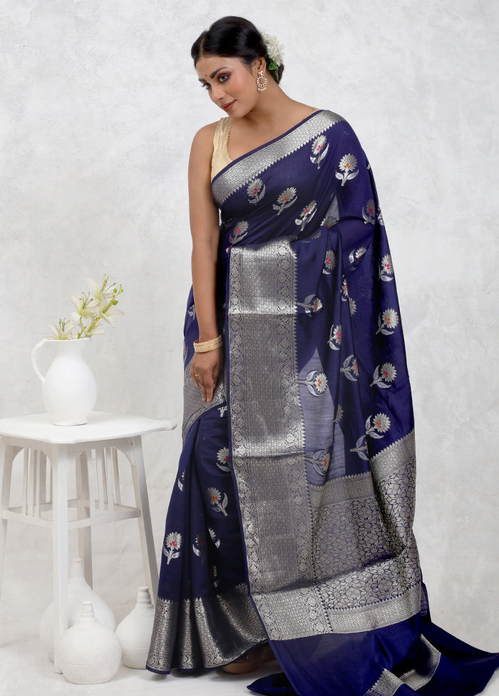 Blue Pure Cotton Saree Without Blouse Piece - Indian Silk House Agencies