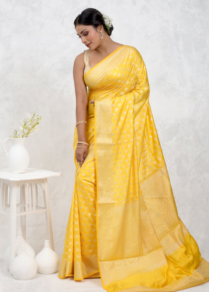 Yellow Pure Cotton Saree Without Blouse Piece